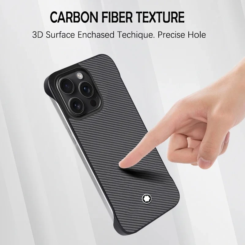 高級フレームレスカーボンファイバーテクスチャ iPhone 11 12 13 14 15 16 Pro Max Plus 16e用耐衝撃保護カバー