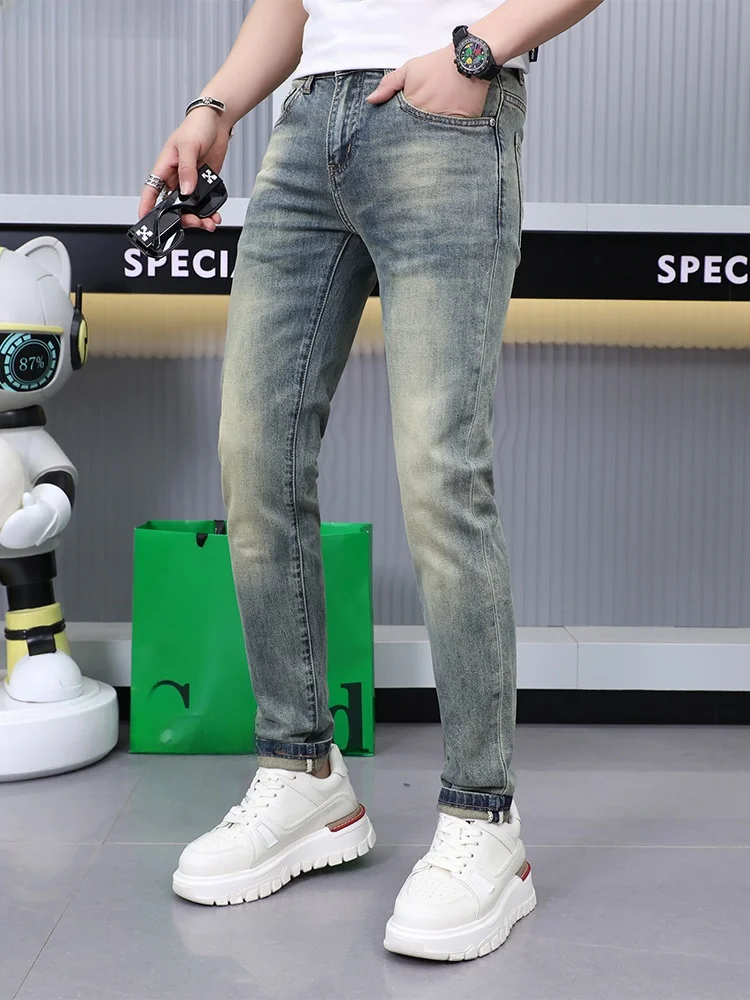 Jeans retrò slim fit da uomo europei di fascia alta Primavera Estate Nuovo arrivo Comodo cotone elasticizzato Denim Gioventù Faion