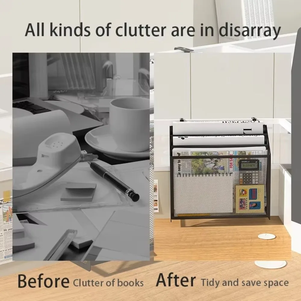 رف تخزين مجلد معدني متين متعدد الطبقات شبكي للوازم المكتبية، رف تنظيم أشتات قابلة للتعديل، حامل كتب منظم #4