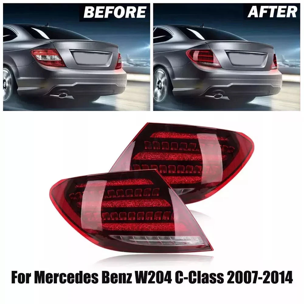 Pair Taillight assembly For 2007-2012 Mercedes Benz W204 C-CLASS LED Modify the brake lights, reverse the lights，turn signal