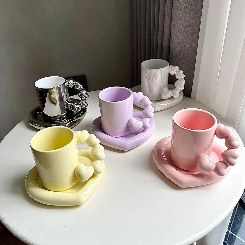 2023 Creative Heart-shaped 3D Coffee Cup Ceramics Mugs Breakfast Water Bottle Best Gift For Lovers