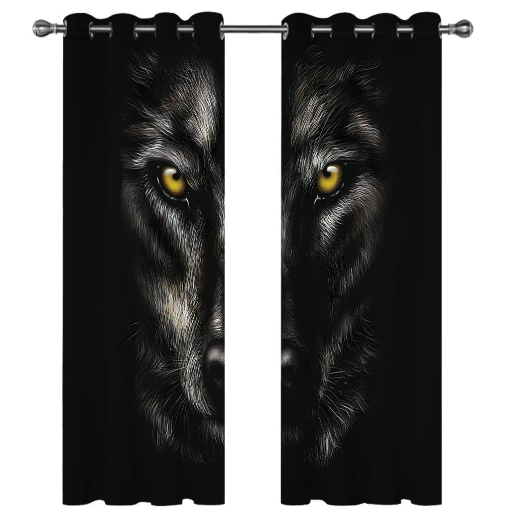 

HUANZHUANG Luxury Curtains For Living Room On Sale Black Animal Wolf Pieces Decorative Window Curtain For Living Room