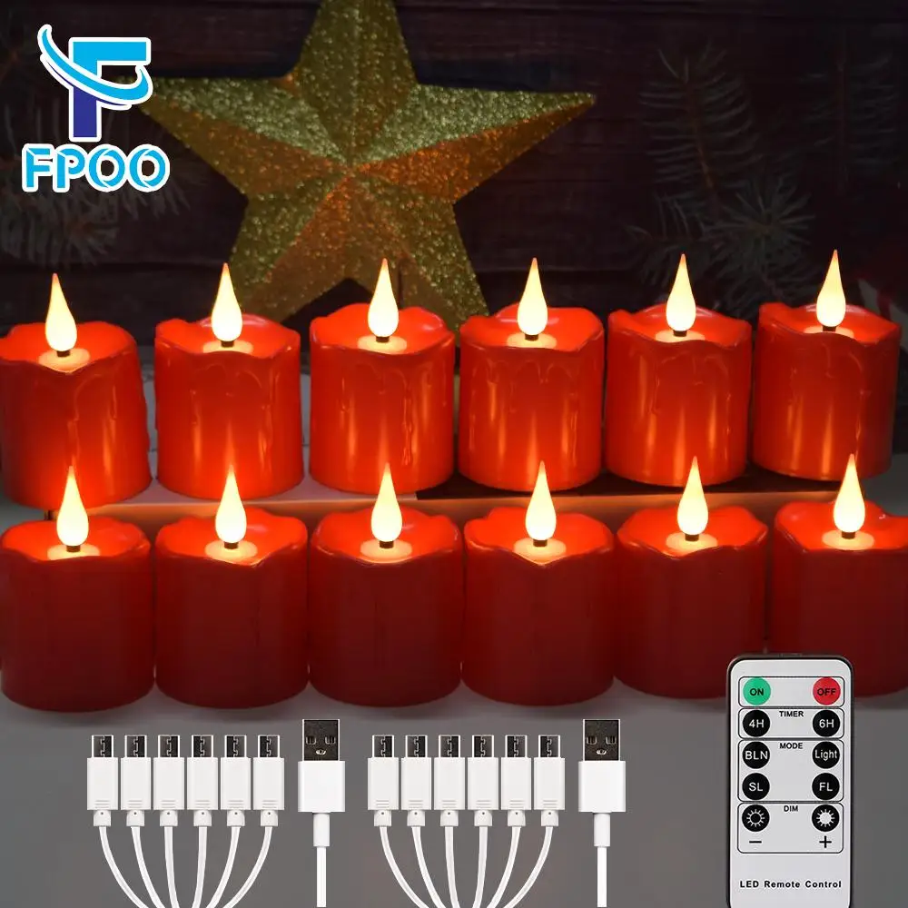 FPOO Rechargeable Candles,12pcs Led Lights Timer Remote,Flameless Candle Light,LED Electronic Candle For Room Decoration Wedding