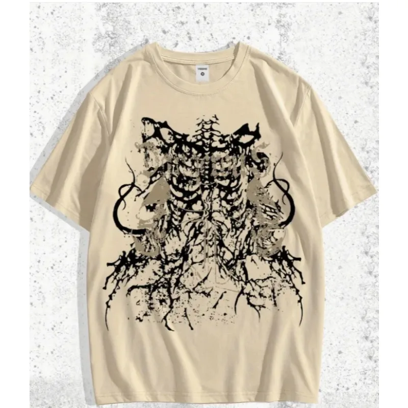 Horror Halloween Theme T-Shirt Men's and Women's Cotton Skull Graphic Print Short Sleeve Oversized Loose Top