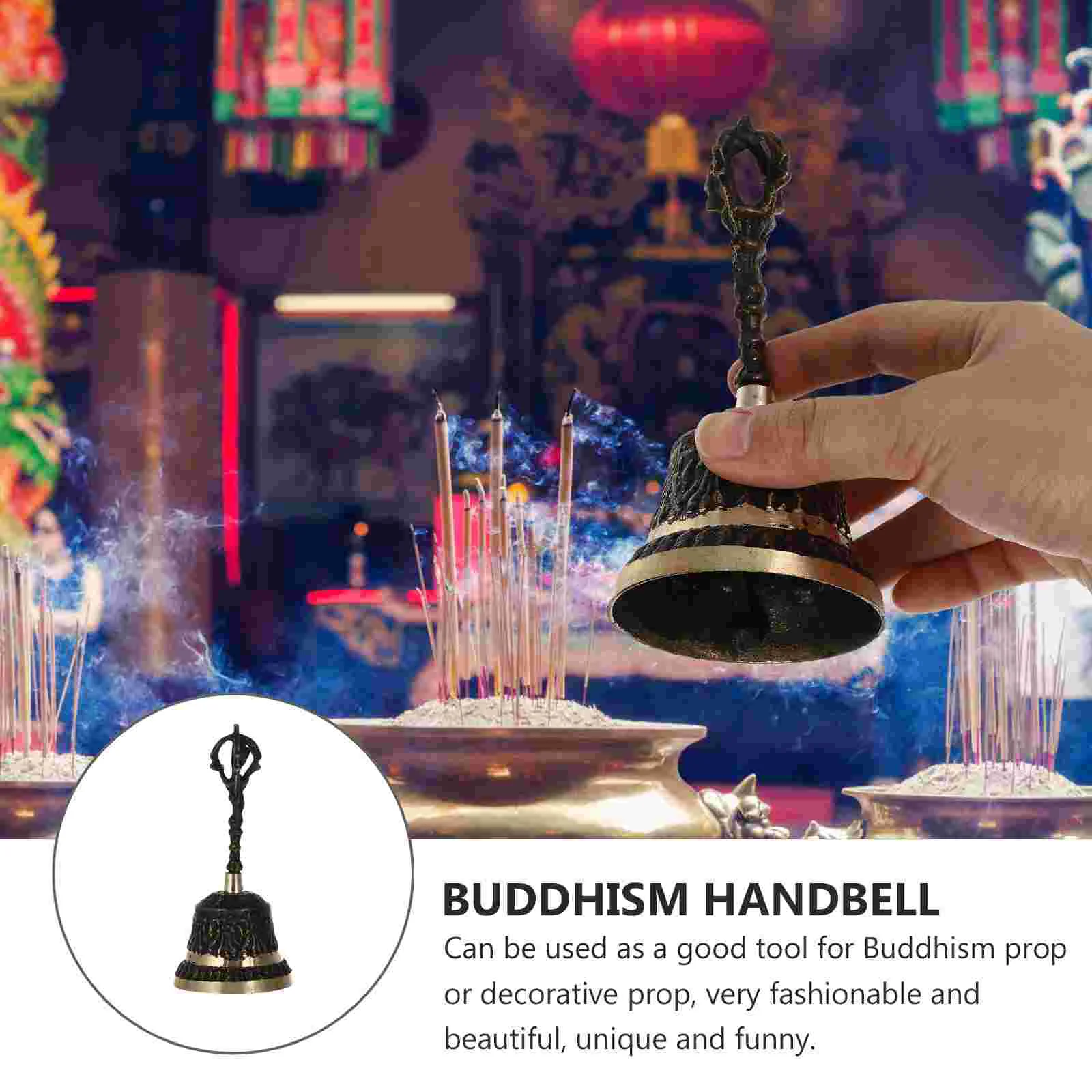 Hand Ring Bell Retro Decor Handle Handbell Buddhism Manual Copper Desktop Decorative Shaking