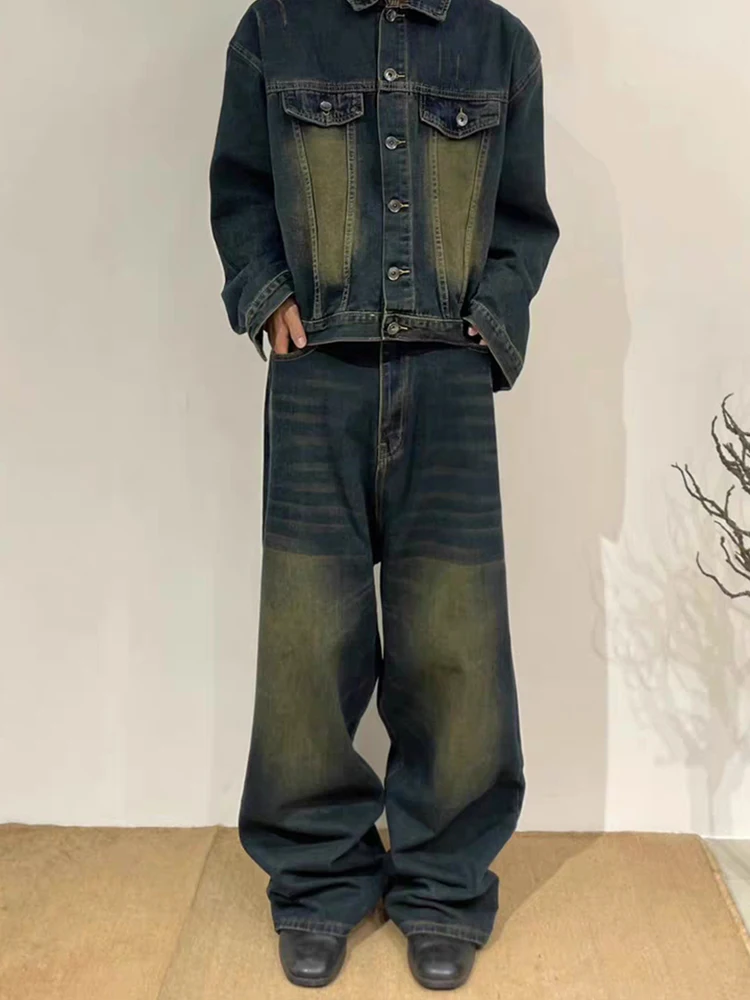 REDDACHIC Men Wash Distressed Whiskers Baggy Jeans Adjust-waist Frayed Oversize Trousers Denim Wide Pants Harajuku Retro Clothes