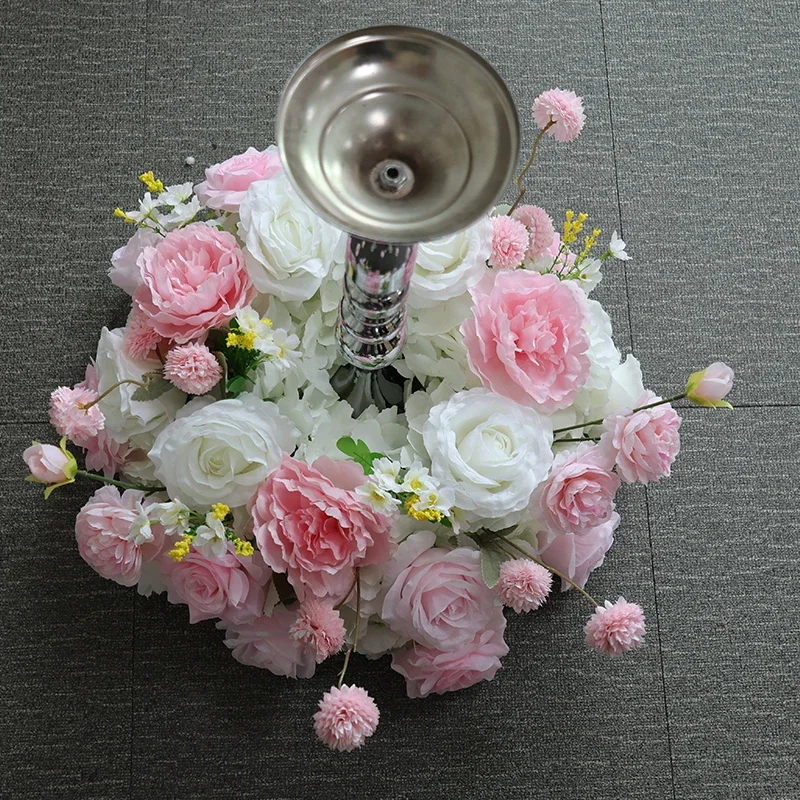 70/60/50/40/30cm Luxuriöser, individuell gestalteter blauer künstlicher Blumenball, Hochzeitstisch-Mittelstück, weißer Blumenkranz, Party-Event-Dekoration – Detail 10