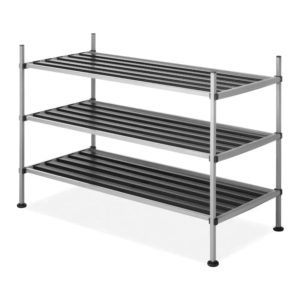 

3-Tier Closet Storage Shelves - Shoe Rack and Home Organizer - 12" X 25.625" X 17" - Silver Epoxy Iron Frame Shoes Organizers