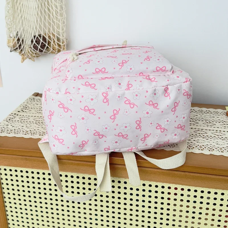 Hochwertiges, ästhetisches Rucksack-Set mit Blumenmuster, dreiteilig, aus leichtem Nylon, großes Fassungsvermögen, Mädchenrucksack, Campus-Studentenrucksack – Detail 5