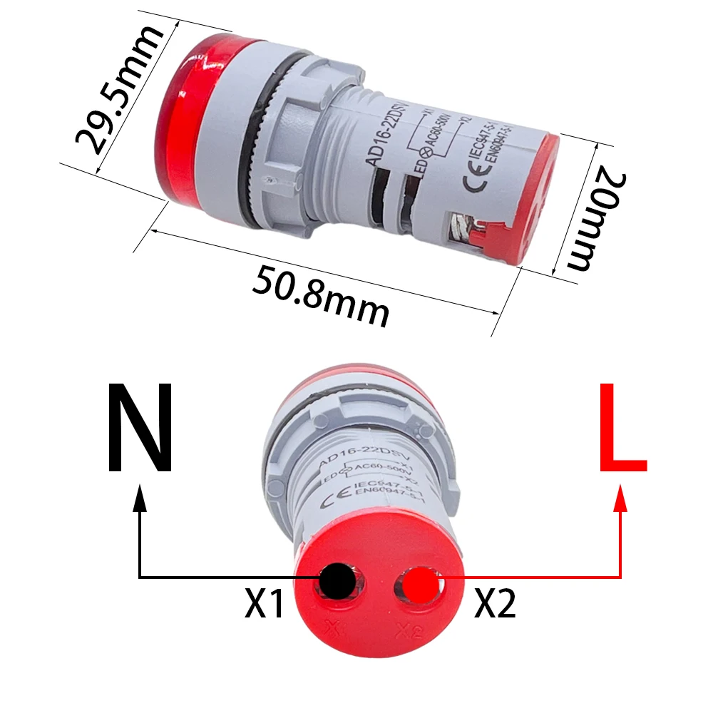 DIY Mini Digital Voltmeter 22mm Round AC 60-500V Volt Voltage Tester Meter Monitor Power LED Indicator Pilot Lamp Light Display