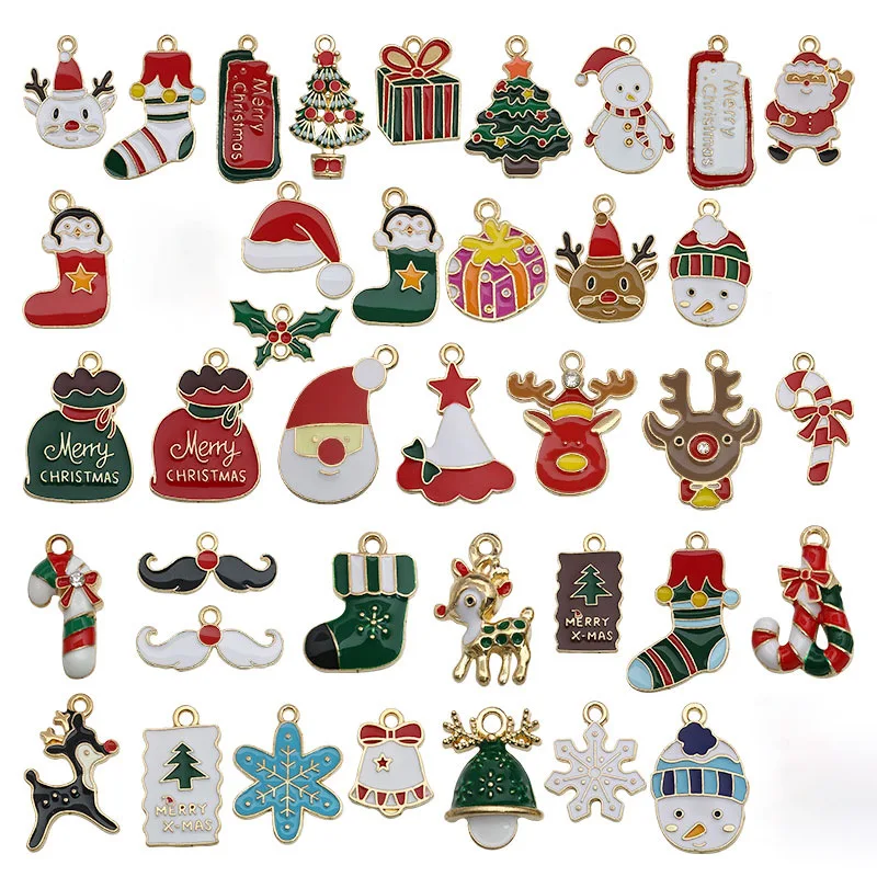 

40pcs Christmas Decor Pendant Set Santa Claus Christmas Tree Snowman Elk Decoration Drip Zinc Alloy Bracelet Necklace Pendant