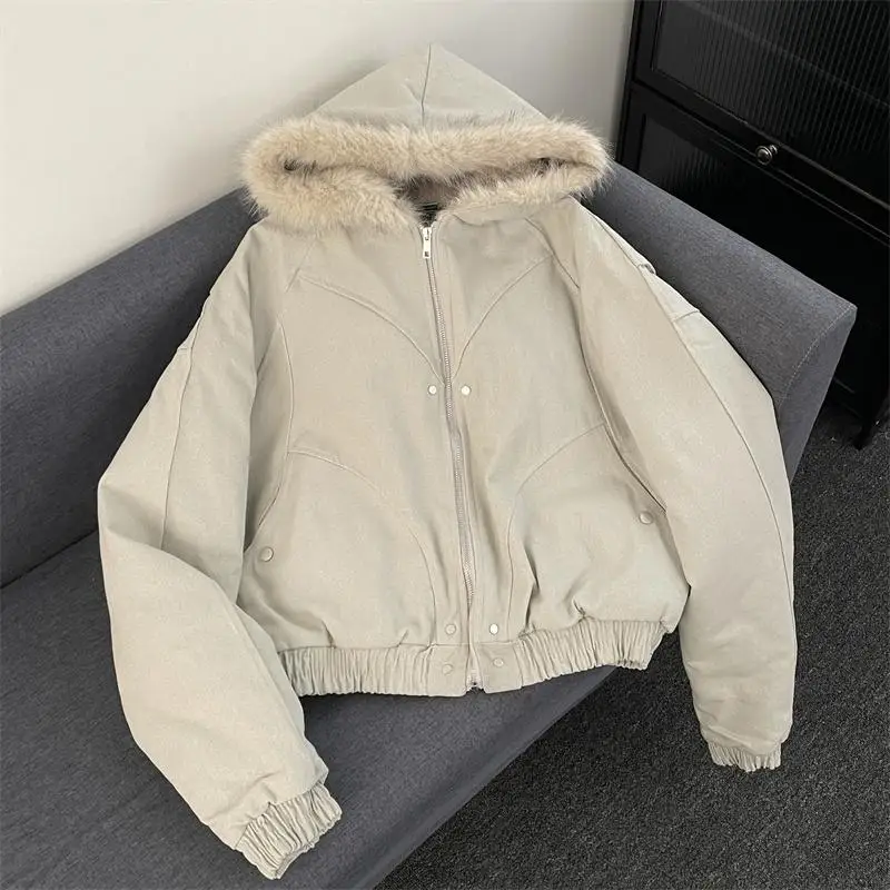 

Мужская зимняя утепленная хлопковая куртка с капюшоном и меховым воротником, в американском стиле, из канваса, молодежная повседневная модная куртка