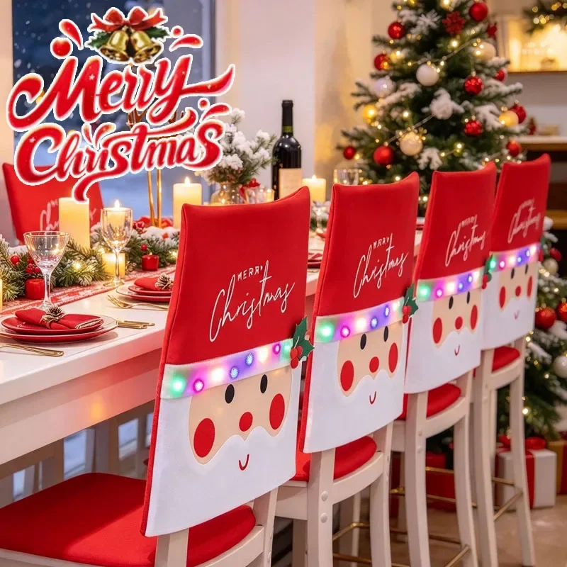 1-10PCS Christmas LED Chair Back Covers Light Up Santa Claus Chair Covers Holiday Party Supplies Dining Room Home Decoration