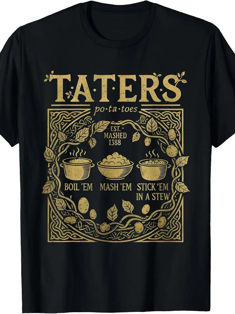 Funny Potatoes T-Shirt Retro Po Ta Toes Graphic Tee With Boil 'Em Mash 'Em Stick 'Em In A Stew Slogan For Casual Wear Gift