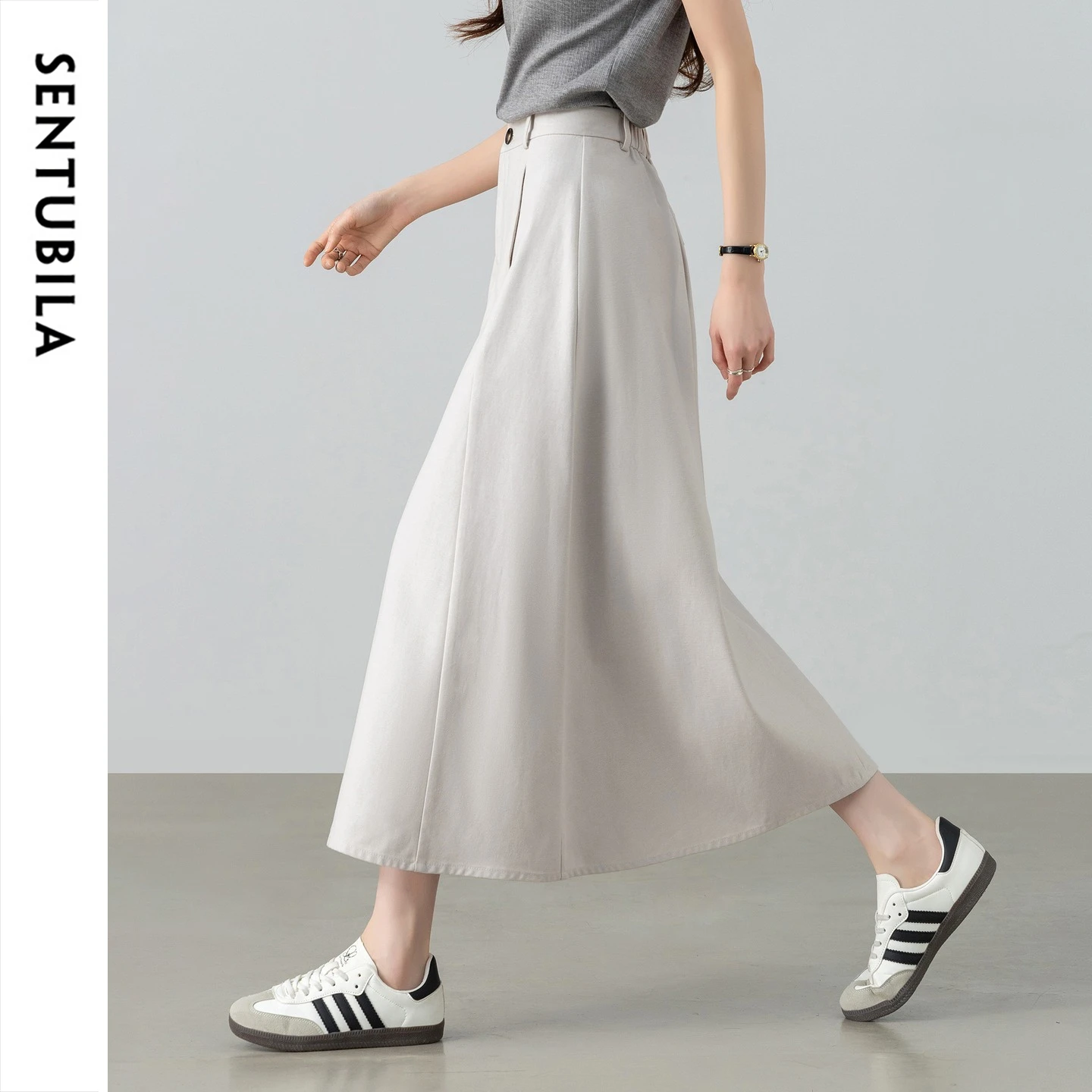 SENTUBILA Women's Lyocell A Line Skirt Mid Waist Loose Commute Maxi Skirt 2026 Spring Fall Casual Clothes Ladies 161QG5977