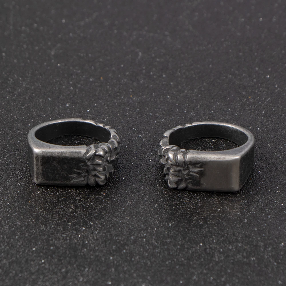 1Pcs European and American Retro Men's Stainless Steel Ring, Bold Hip-Hop Half-Ring with Crushed Stone Design