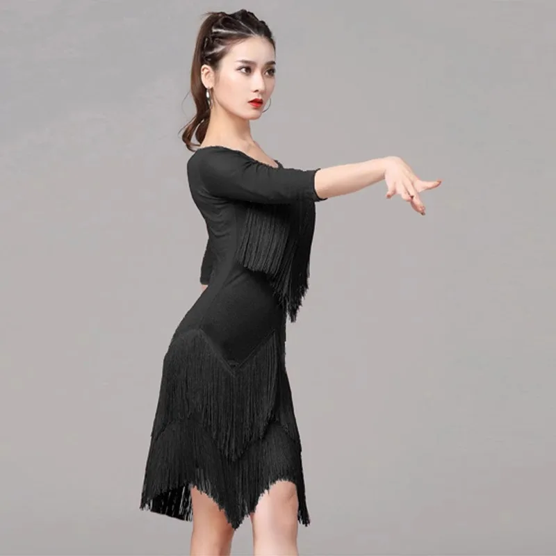 Customized Latin Dance Practice Performance Dress Adult Women\'s Tassel Dress National Standard Dance Competition Dress faldas