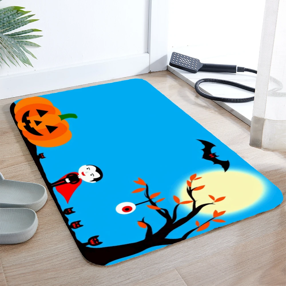 VIKAMA Halloween Diatomite Floor Mat Bathroom Non-Slip Absorbent Soft Mat Bedroom Kitchen Dirt-Resistant Floor Mat