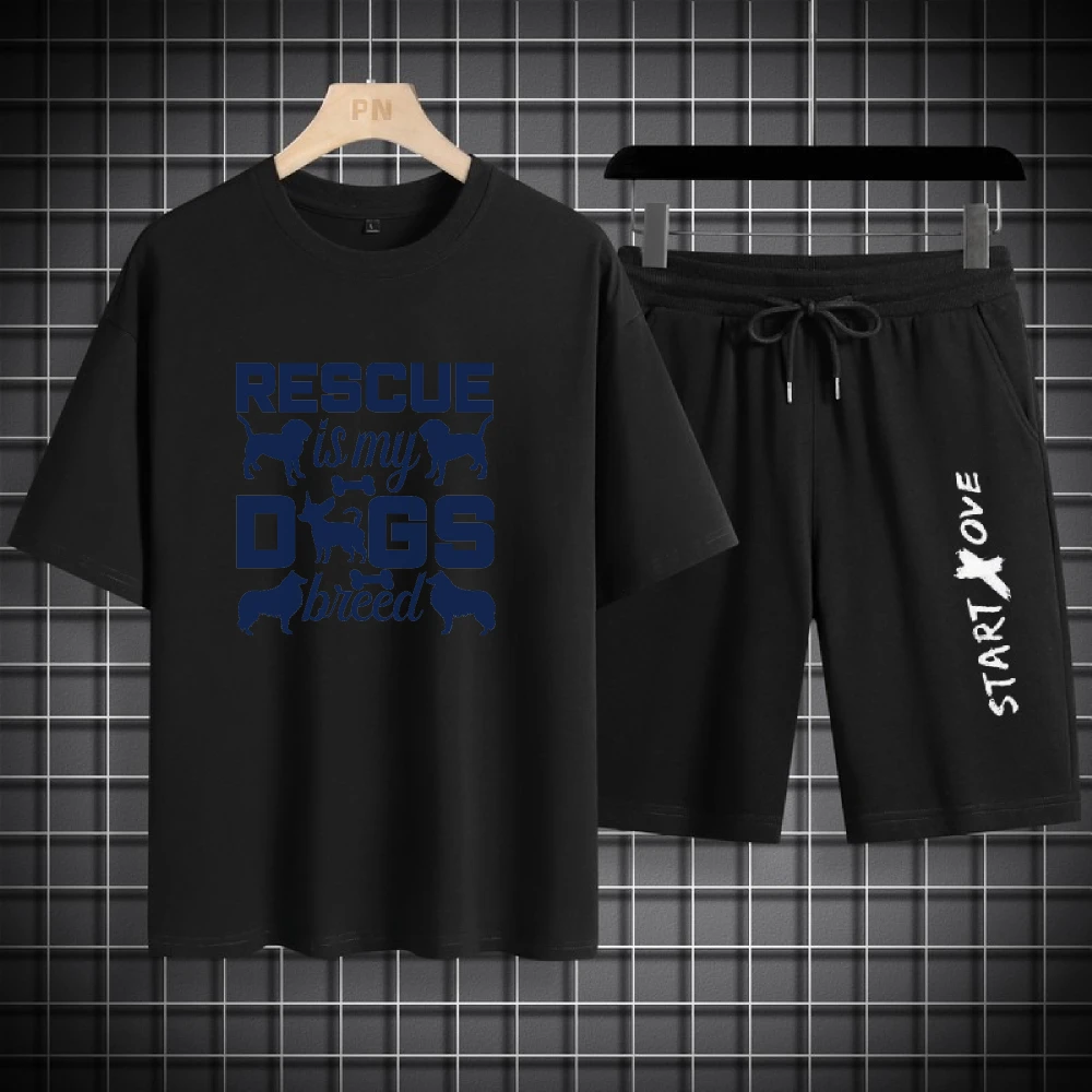 

2025 summer Breathable men set Thin Blue animal English print Mens Sportswear Set Casual Comfortable Athletic Wear for Men suits