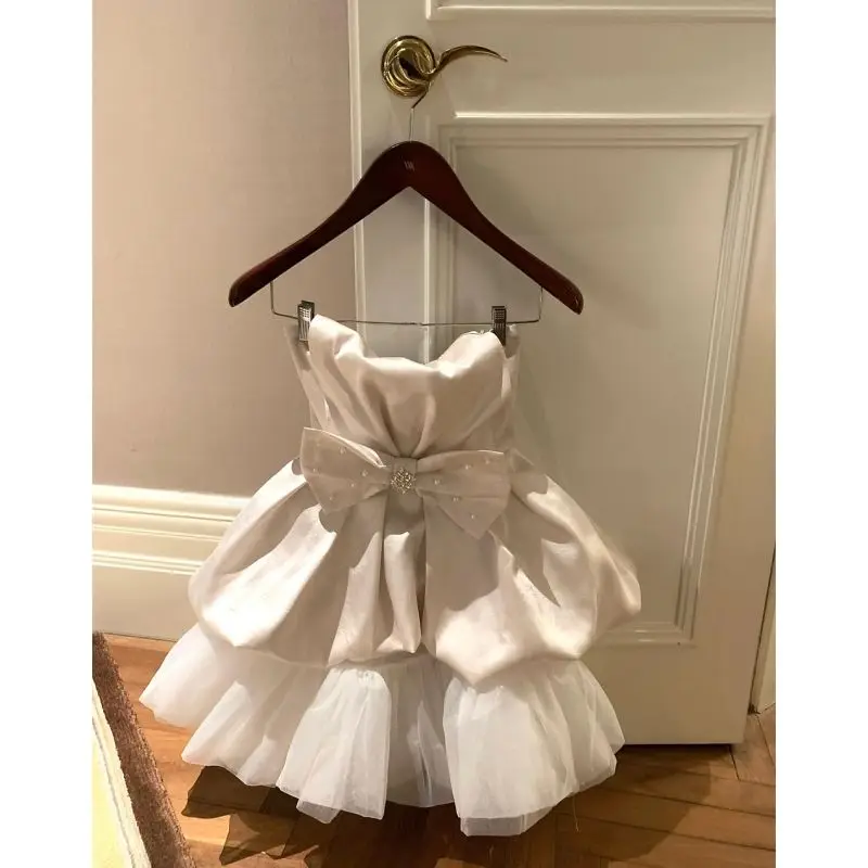

French Style Rich Bow Tube Top Dress Summer New Small Waist-Tight Pettiskirt for Women