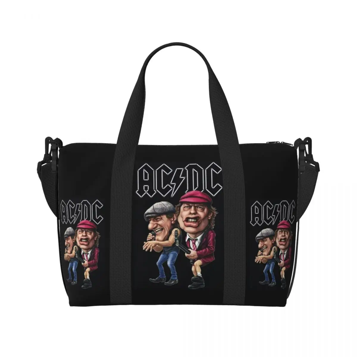 Custom Australian Band Star AC DC Beach Tote Bag for Women Extra Large Gym Carry Heavy Metal Rock And Roll Travel Shopping Bags