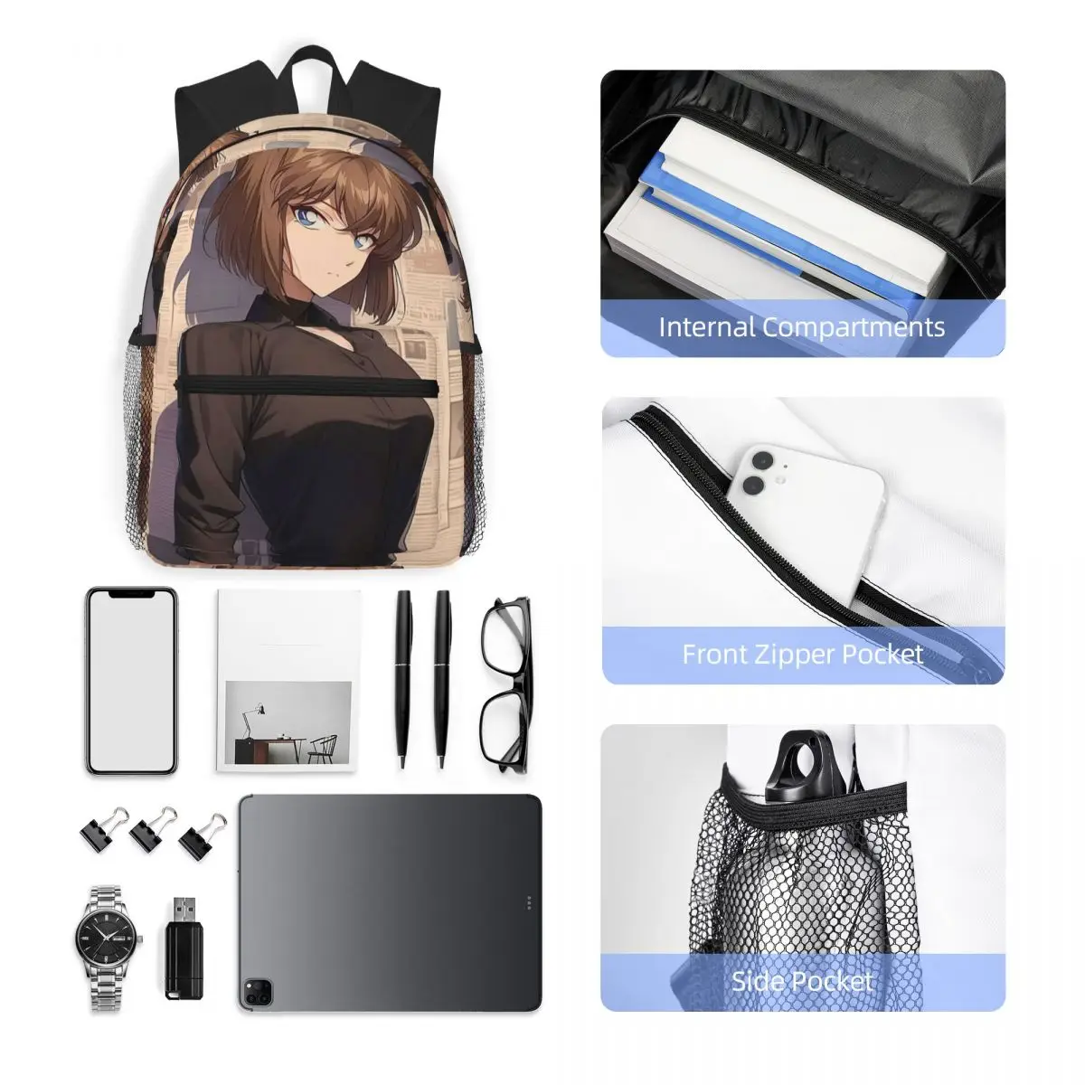 حقيبة ظهر للطلاب من Ai Haibara Detective Conan Anime حقيبة مدرسية للمشي لمسافات طويلة والسفر حقيبة نهارية للرجال والنساء حقيبة كتب عصرية حقائب كتف #4