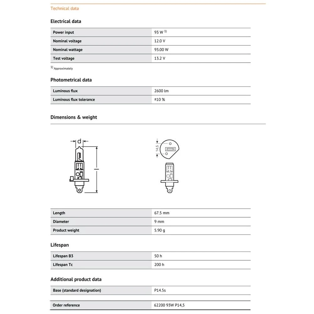 OSRAM H1 12V 100W P14.5s 62200 Super Rallye Off Road Light Car Halogen Headlight Auto Bulb 3200K Original Lamp OEM Wholesale