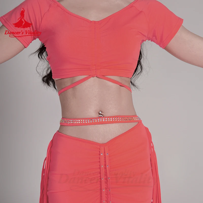 Belly Dancing Costume Set V-neck Short Sleeved Top+sexy Tassel Skirt 2pcs Girls\' Oriental Dance Professional Training Clothes
