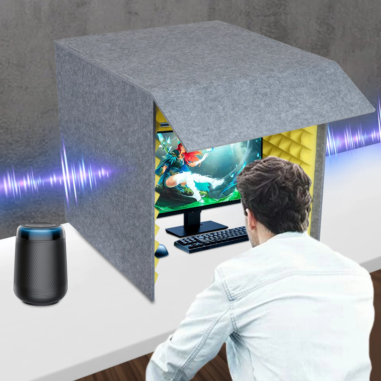 غطاء عازل للصوت لسطح المكتب، كشك تسجيل صوتي محمول، درع ممتص للصوت الصوتي، لوحة صوتية قابلة للطي للبودكاست