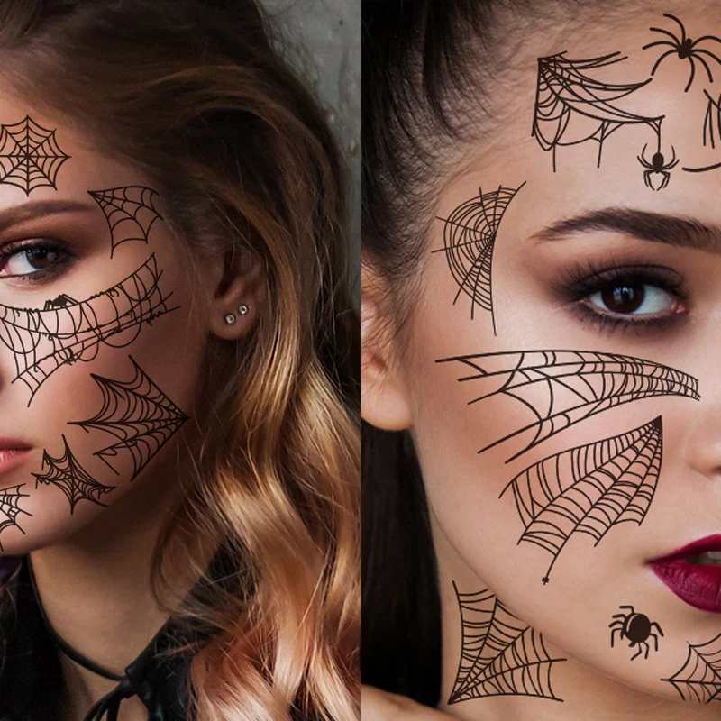 Day of the Dead Halloween Spider Web Tattoo Face Makeup False Temporary Waterproof Sticker Art Tattoos for Women Party Decals