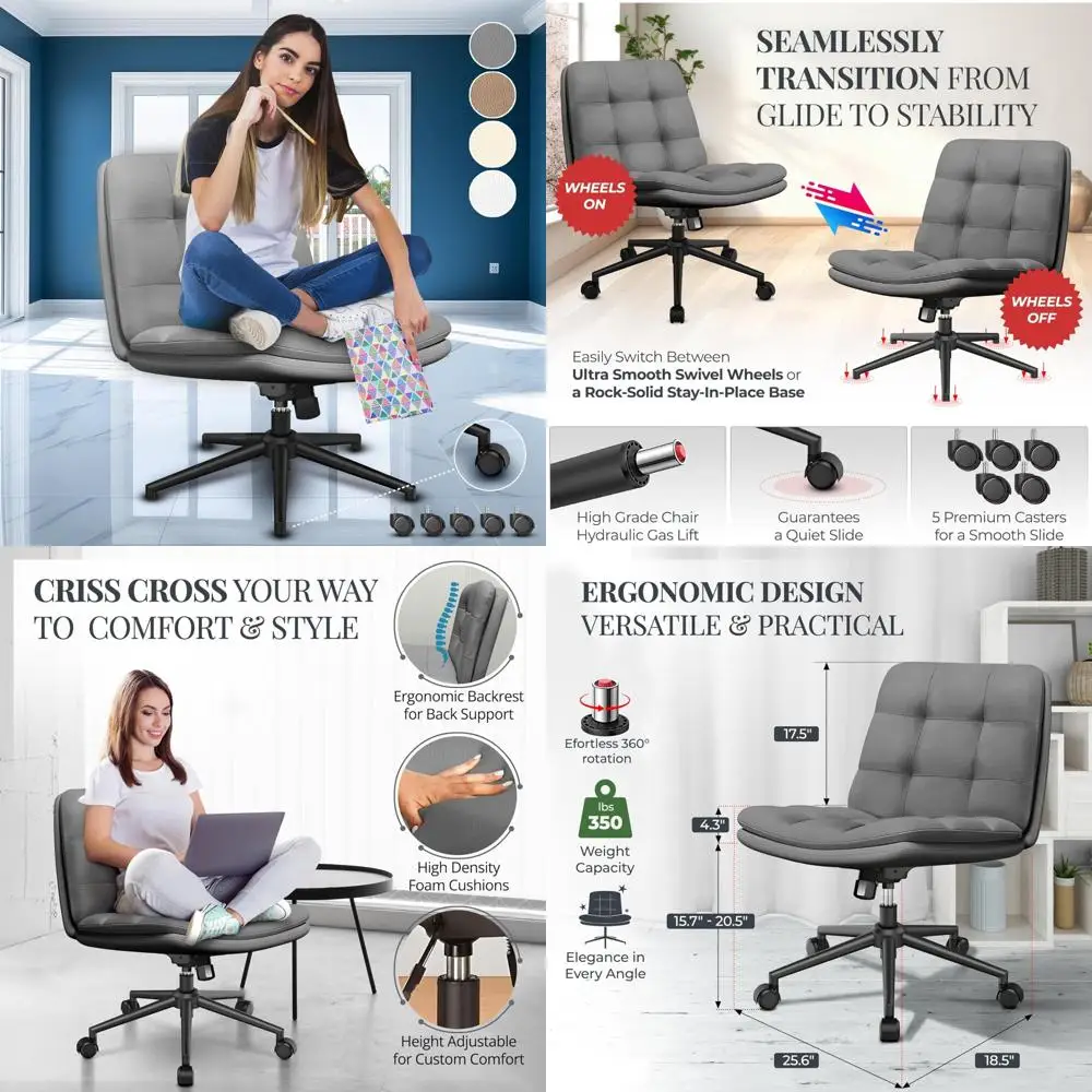 

Adjustable Desk Chair for Cross-Legged Positioning, Quick Assembly with Detachable Wheels