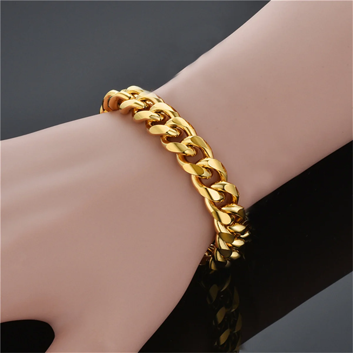 Newest Stainless Steel Bracelet for Men Women Wholelsale Wristband 10mm Gold Color Male Hand Chain Link Bracelet Hip Hop Jewelry