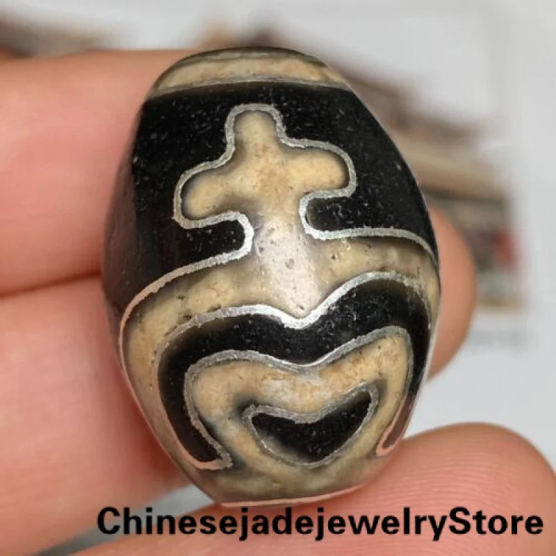 

Tibetan DZI Beads Old Agate Inlaid Silver Wire 2 Treasure Bottle Amulet Pendant