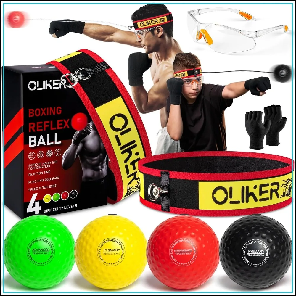 4-Level Boxing Reflex Ball for Adults & Kids, Adjustable Headband for Reaction Speed & Hand-Eye Coordination