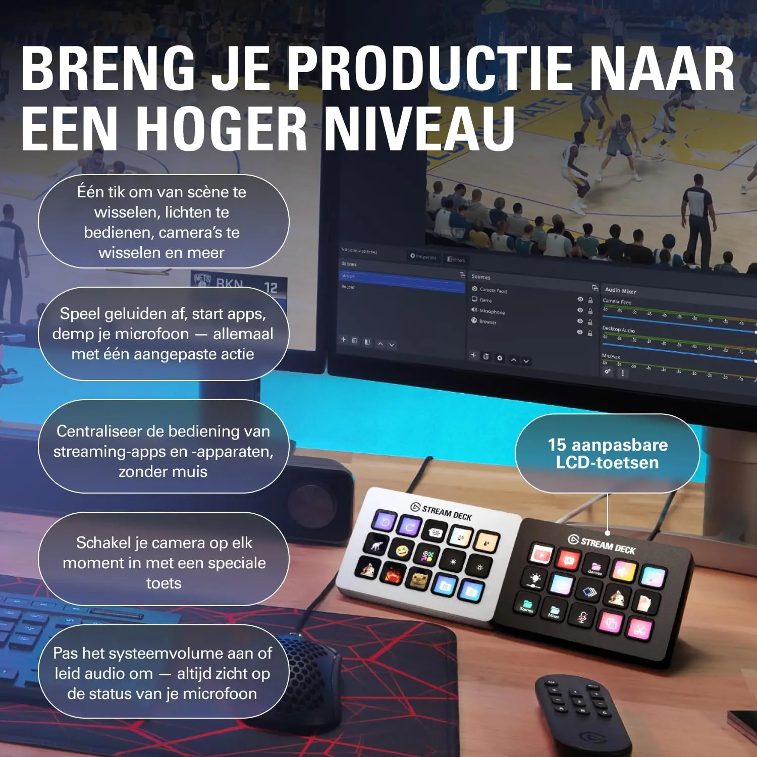 وحدة تحكم Elgato الأصلية Studio 15 مفتاحًا ماكروًا، Stream Deck MK.2 إجراءات الزناد في التطبيقات والبرمجيات ​ يوتيوب لماك والكمبيوتر الشخصي