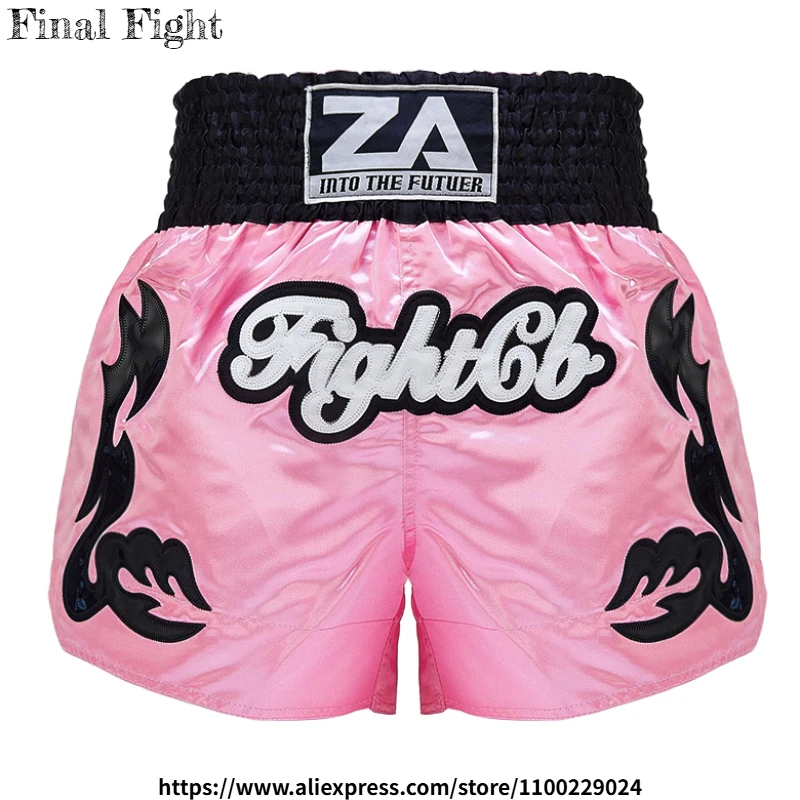 Pantalones cortos de boxeo rosa tradicional Muay Thai pantalones cortos hombres mujeres niño Premium lucha Sparring Kickboxing jaula lucha BJJ MMA pantalones