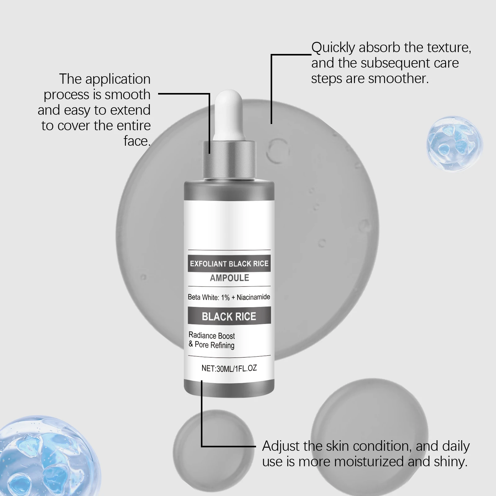 Black Rice Exfoliating Ampoule Serum Gentle Face Body Scrub for Dead Skin Removal Daily Moisturizing Peeling for All Skin Types