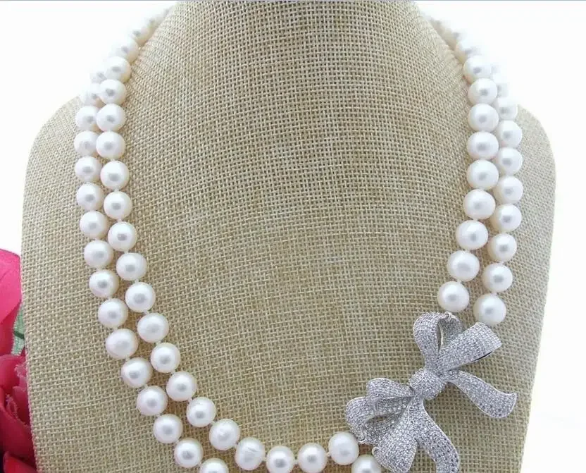 

Beautiful New 9-10MM White Pearl Rhinestone Necklace 18inch