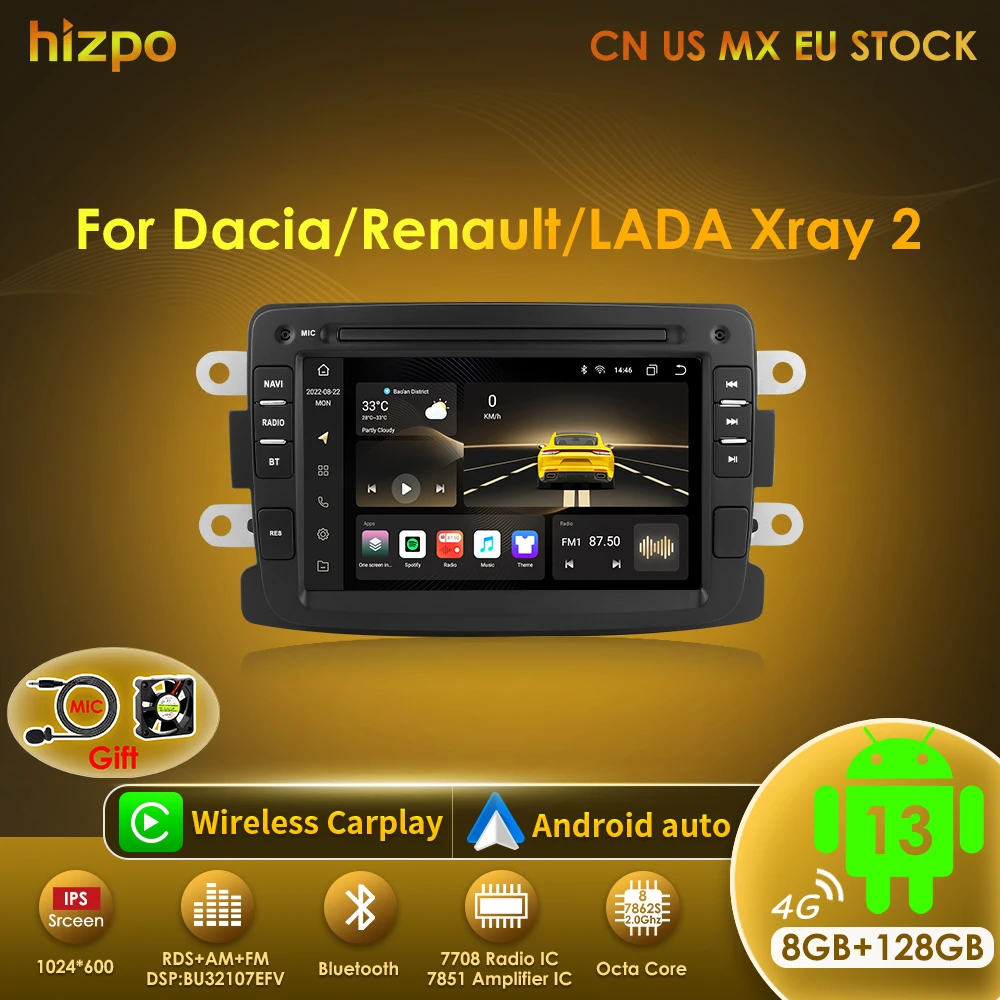 

Hizpo Android 12 Car Radio GPS Navigation for Renault/Dacia/Sandero/Duster/Captur/Lada Xray 2/Logan Multimedia Player Auto RDS