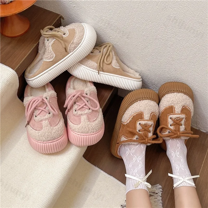 

Женские повседневные полутапочки из волосатого хлопка на толстой подошве, зимняя мода 2020, универсальные мягкие удобные плюшевые хлопковые тапочки