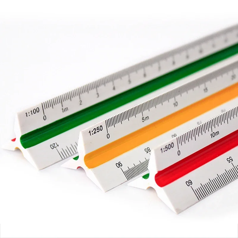 30cm Triangular Scale Ruler 1:20-1:500 Metal Plastic Straight Ruler Metric Architect Engineer Accurate Drafting Measure Tool