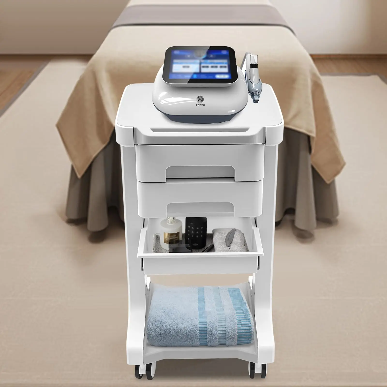 3-х уровневая медицинская тележка на колесиках с 2 ящиками, профессиональная универсальная тележка, тележка на колесиках для салона красоты с 4 колесами, ультразвуковая тележка