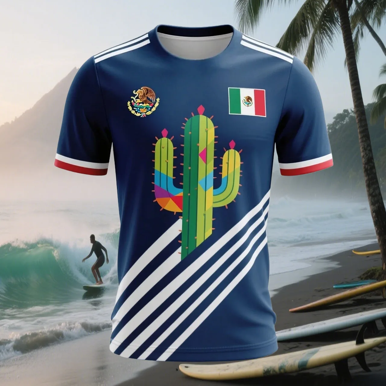 

Модная повседневная футболка для пляжного серфинга с коротким рукавом, мексиканский элемент с принтом, футбольный баскетбольный тренировочный костюм, мотоциклетный спортивный топ