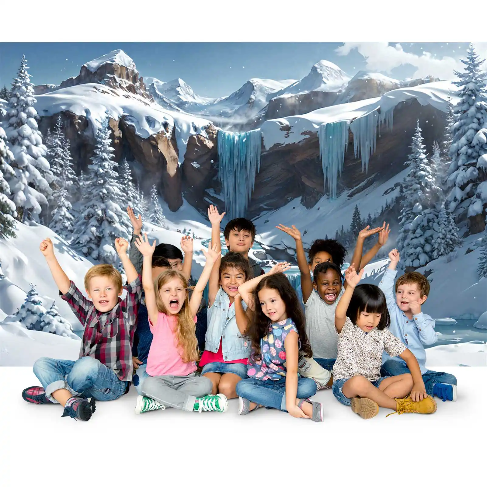 Custom Snow Mountain Waterfall Backdrops, decoração de fotografia, inverno azul, Photobooth, fundos fotográficos, adereços para crianças