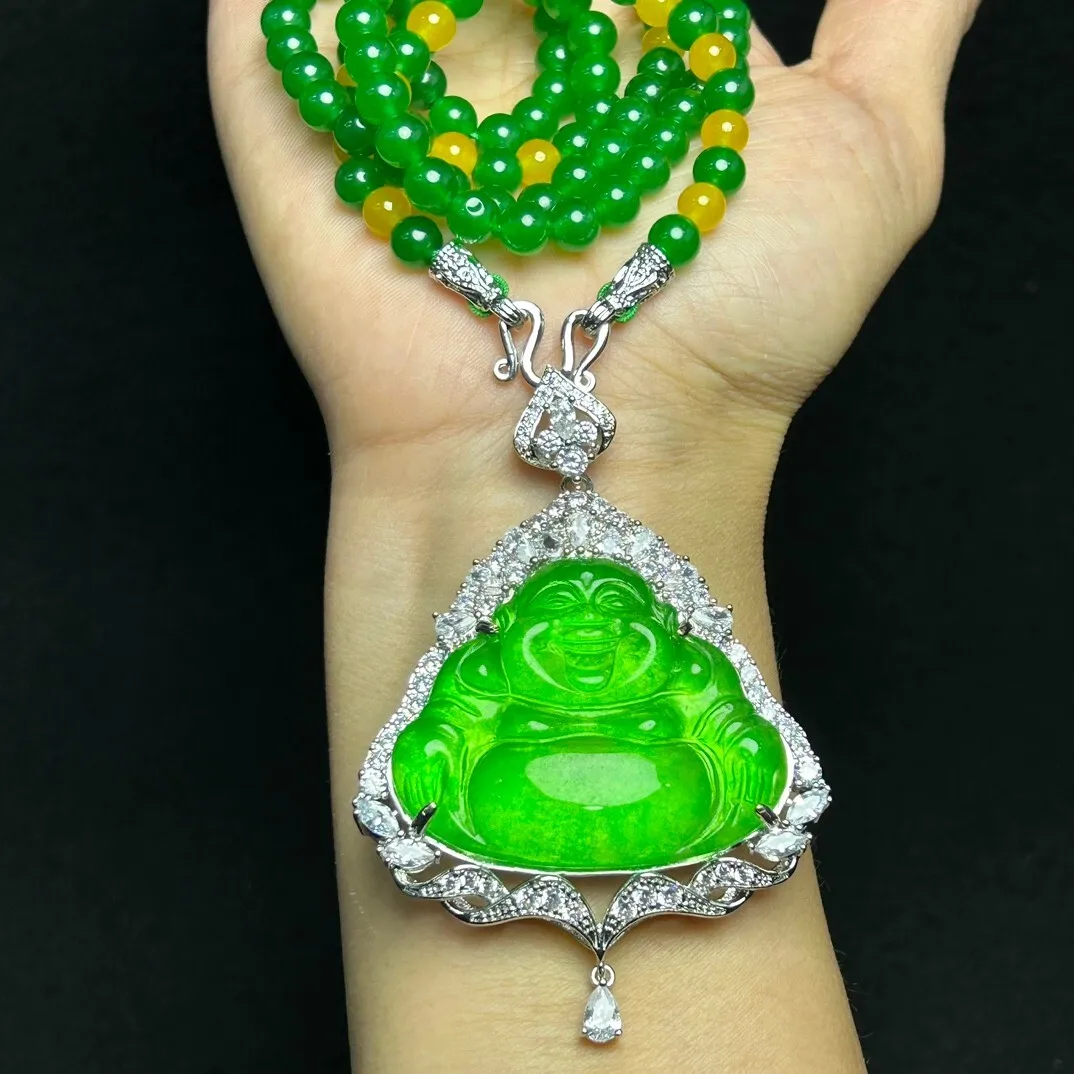 AAA Real Natural Ice Green Jade Jadeite amulet Pendant&Necklaces jewelry