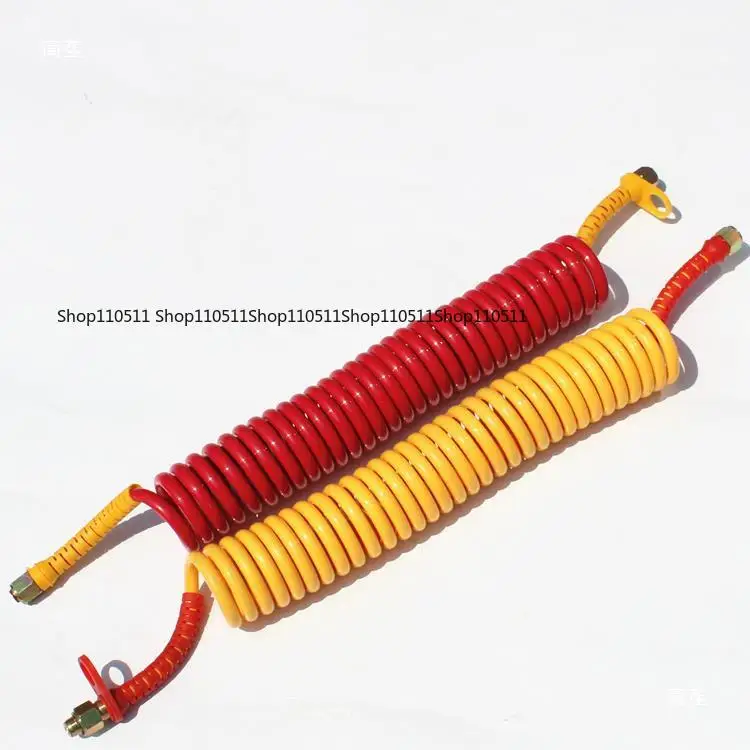 Double Layer PU Air Brake Hose Line for Truck Trailer, Spiral Spring Reinforced Coiled Air Line Tube, Black Red Yellow