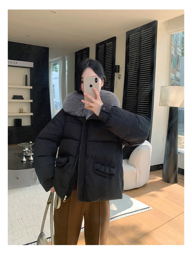 Simple Faux Fur Collar Padded Parka Women Thick Warm Winter Puffer Jacket 2026 Ladies Office Wear Casual Solid Zipper Outerwear