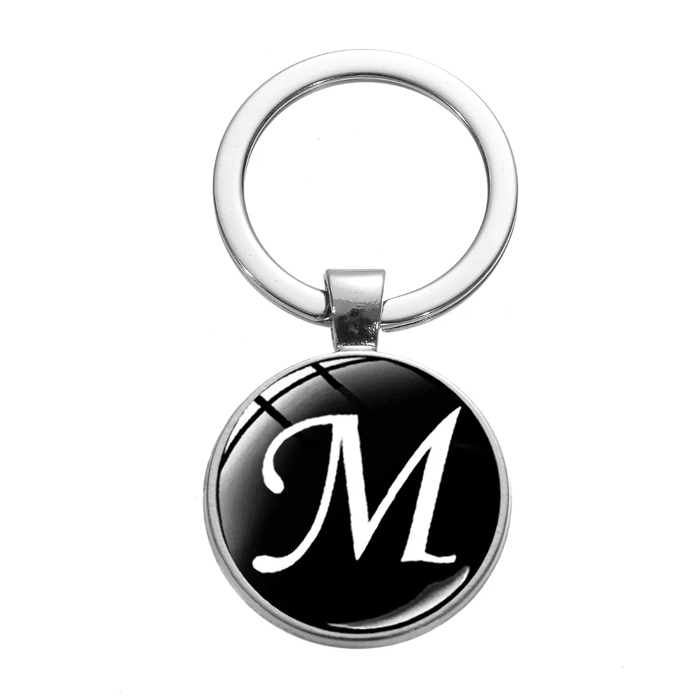 A-Z Initial Name Keychain For Women Man 26 English Letters Glass Round Charm Key Ring Bag Ornament Car Key Chain Accessories