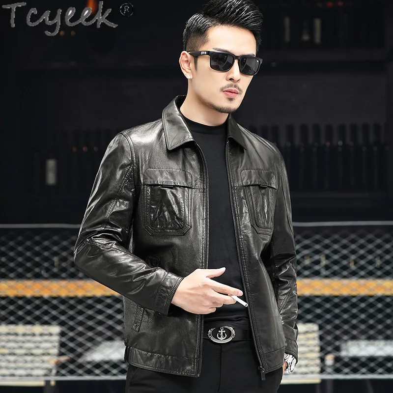 Tcyeek Genuine Leather Man Jackets Goatskin Coats Spring Autumn Clothes Motocycle Jackets New Leather Coat Jaqueta De Couro 2024