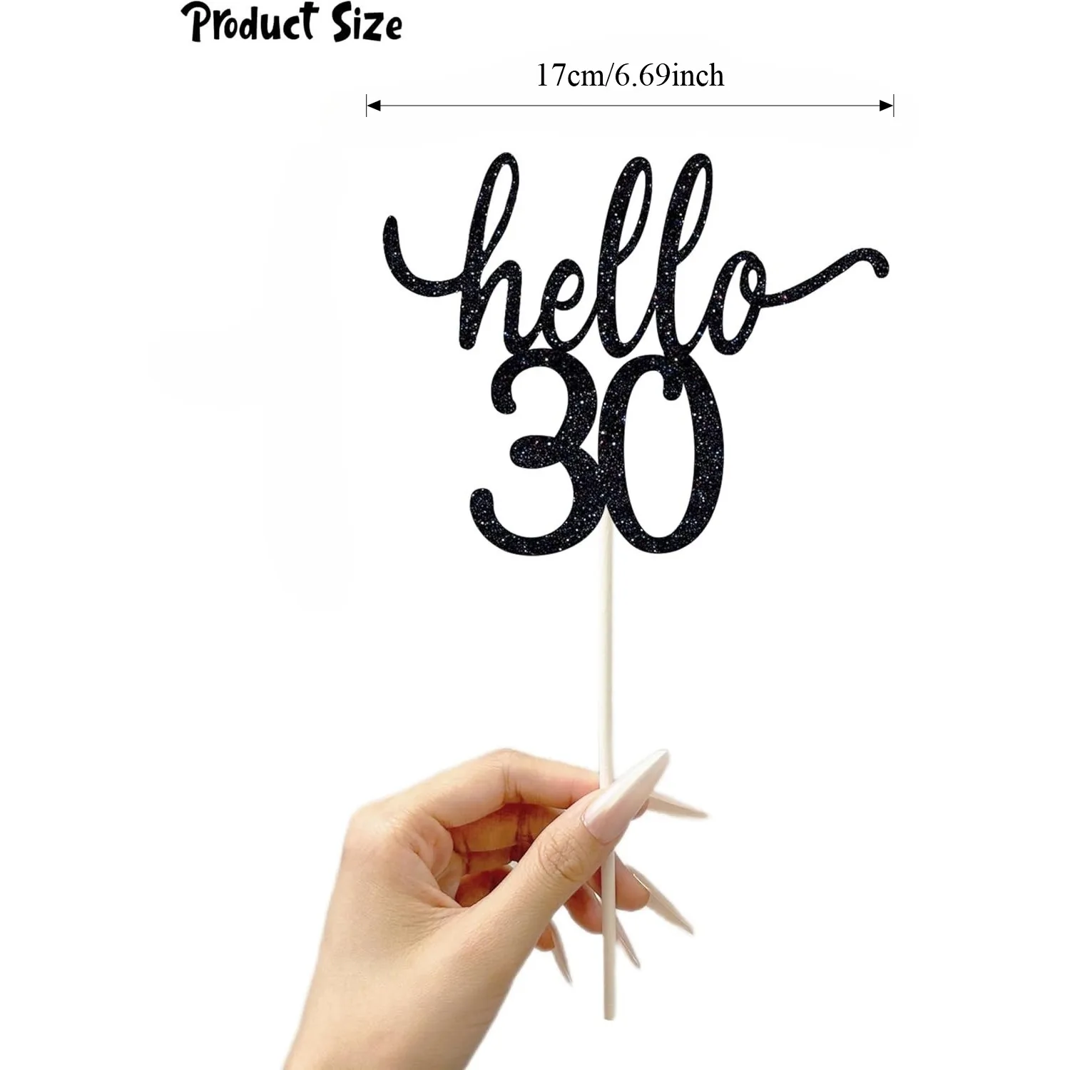 Hallo 30 Geburtstagstorten-Topper, Lustige 30. Geburtstagsparty-Dekorationen, Happy 30 Torten-Topper, Schwarze Glitzer 30 Party-Dekorationen – Detail 2
